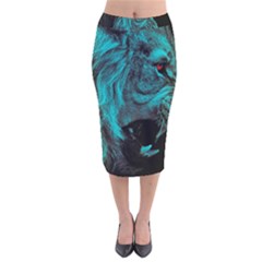 Angry Male Lion Predator Carnivore Velvet Midi Pencil Skirt by Jancukart