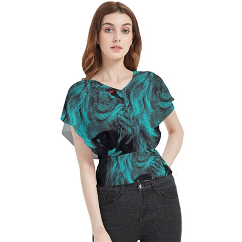 Angry Male Lion Predator Carnivore Butterfly Chiffon Blouse by Jancukart