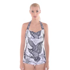 Owl-animals-wild-jungle-nature Boyleg Halter Swimsuit 