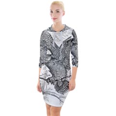 Owl-animals-wild-jungle-nature Quarter Sleeve Hood Bodycon Dress