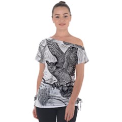 Owl-animals-wild-jungle-nature Off Shoulder Tie-up Tee