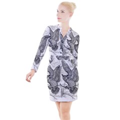 Owl-animals-wild-jungle-nature Button Long Sleeve Dress