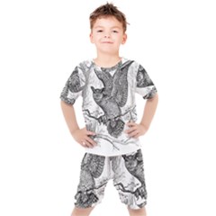 Owl-animals-wild-jungle-nature Kids  Tee And Shorts Set