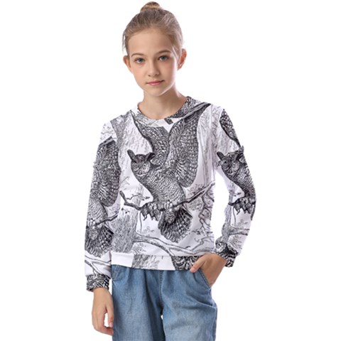 Owl-animals-wild-jungle-nature Kids  Long Sleeve Tee With Frill  by Jancukart