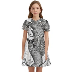 Owl-animals-wild-jungle-nature Kids  Bow Tie Puff Sleeve Dress