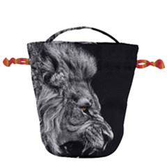 Angry Male Lion Drawstring Bucket Bag