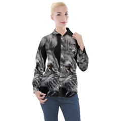 Angry Male Lion Women s Long Sleeve Pocket Shirt