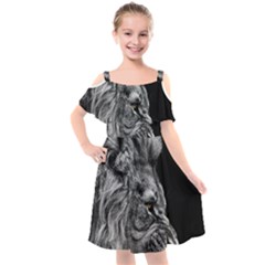 Angry Male Lion Kids  Cut Out Shoulders Chiffon Dress