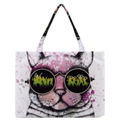 Black-cat-head Zipper Medium Tote Bag