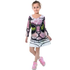 Black-cat-head Kids  Long Sleeve Velvet Dress