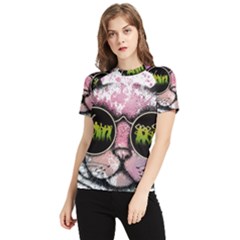 Black-cat-head Women s Short Sleeve Rash Guard