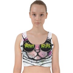 Black-cat-head Velvet Racer Back Crop Top