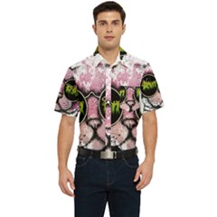 Black-cat-head Men s Short Sleeve Pocket Shirt 