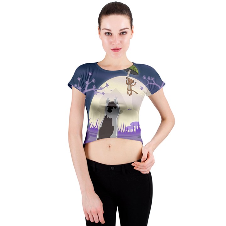 Cat-kitty-mouse-mice-escape-trick Crew Neck Crop Top