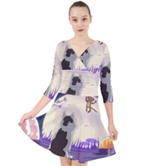 Cat-kitty-mouse-mice-escape-trick Quarter Sleeve Front Wrap Dress