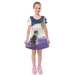 Cat-kitty-mouse-mice-escape-trick Kids  Short Sleeve Velvet Dress