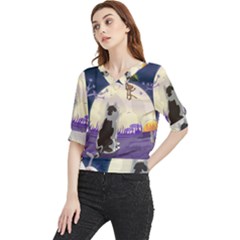 Cat-kitty-mouse-mice-escape-trick Quarter Sleeve Blouse