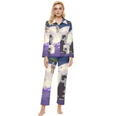 Cat-kitty-mouse-mice-escape-trick Womens  Long Sleeve Velvet Pocket Pajamas Set