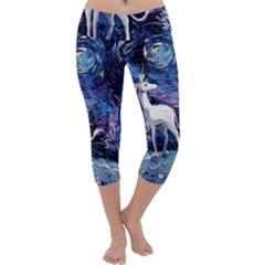 Unicorn Starry Night Capri Yoga Leggings by Jancukart