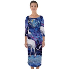 Unicorn Starry Night Quarter Sleeve Midi Bodycon Dress by Jancukart