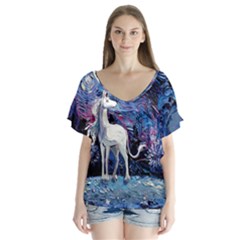 Unicorn Starry Night V-neck Flutter Sleeve Top