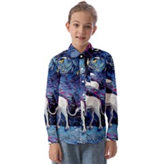 Unicorn Starry Night Kids  Long Sleeve Shirt