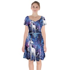 Unicorn Starry Night Short Sleeve Bardot Dress by Jancukart