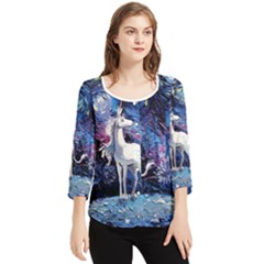 Unicorn Starry Night Chiffon Quarter Sleeve Blouse