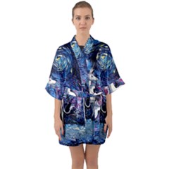 Unicorn Starry Night Half Sleeve Satin Kimono 