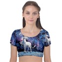 Unicorn Starry Night Velvet Short Sleeve Crop Top  View1