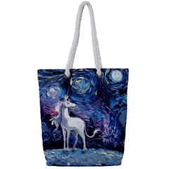 Unicorn Starry Night Full Print Rope Handle Tote (small) by Jancukart