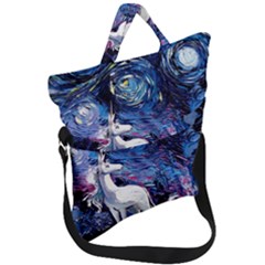 Unicorn Starry Night Fold Over Handle Tote Bag