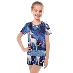 Unicorn Starry Night Kids  Mesh Tee And Shorts Set