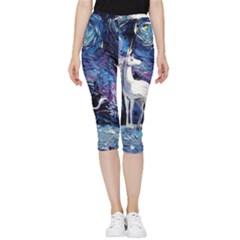 Unicorn Starry Night Inside Out Lightweight Velour Capri Leggings  by Jancukart