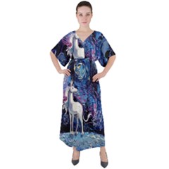 Unicorn Starry Night V-neck Boho Style Maxi Dress