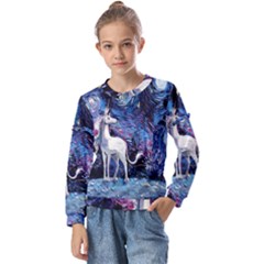 Unicorn Starry Night Kids  Long Sleeve Tee With Frill 