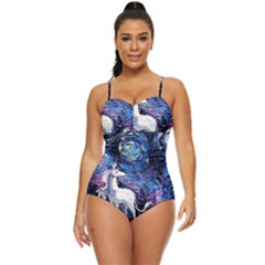 Unicorn Starry Night Retro Full Coverage Swimsuit by Jancukart