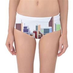 City-urban-buildings-skyscraper Mid-waist Bikini Bottoms