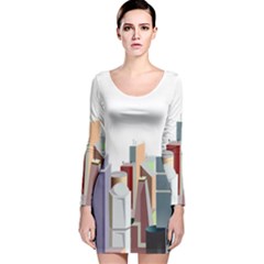 City-urban-buildings-skyscraper Long Sleeve Velvet Bodycon Dress by Jancukart