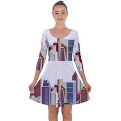 City-urban-buildings-skyscraper Quarter Sleeve Skater Dress