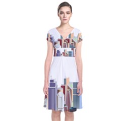 City-urban-buildings-skyscraper Short Sleeve Front Wrap Dress