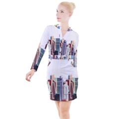 City-urban-buildings-skyscraper Button Long Sleeve Dress