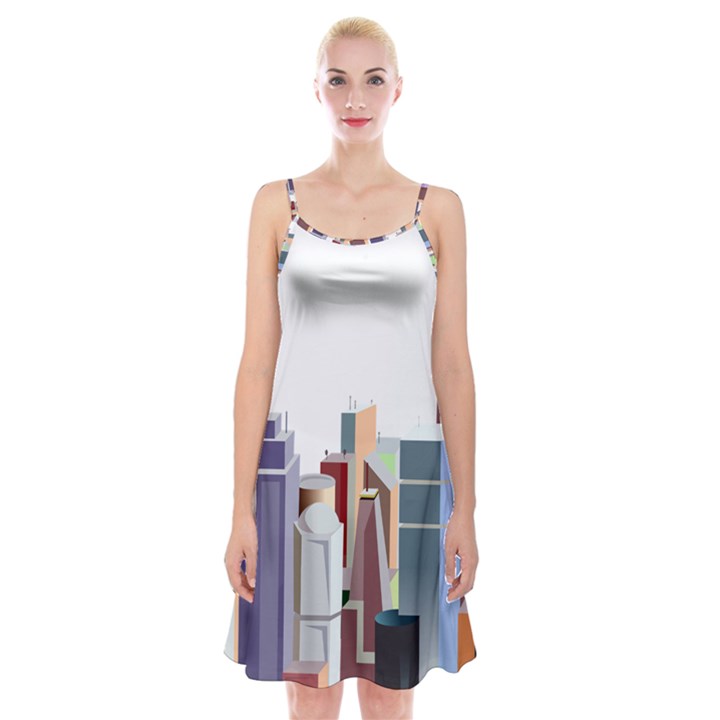 City-urban-buildings-skyscraper Spaghetti Strap Velvet Dress