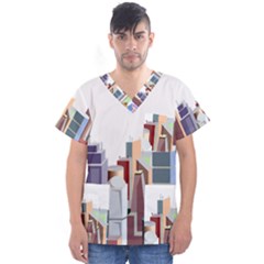 City-urban-buildings-skyscraper Men s V-neck Scrub Top