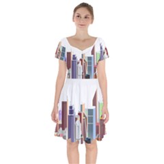 City-urban-buildings-skyscraper Short Sleeve Bardot Dress