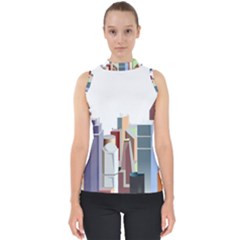 City-urban-buildings-skyscraper Mock Neck Shell Top