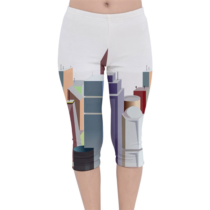 City-urban-buildings-skyscraper Velvet Capri Leggings 