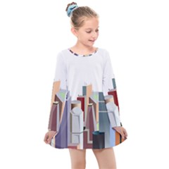 City-urban-buildings-skyscraper Kids  Long Sleeve Dress by Jancukart