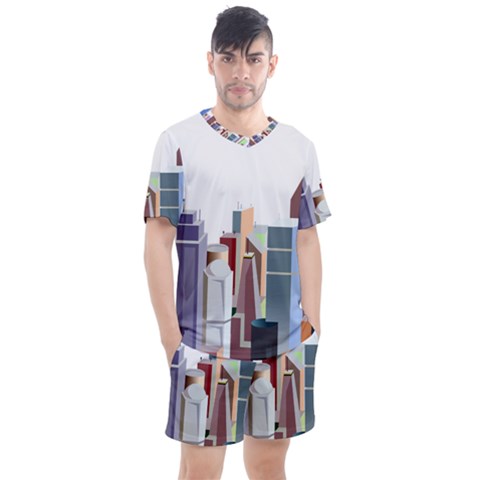 City-urban-buildings-skyscraper Men s Mesh Tee And Shorts Set by Jancukart