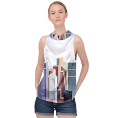 City-urban-buildings-skyscraper High Neck Satin Top